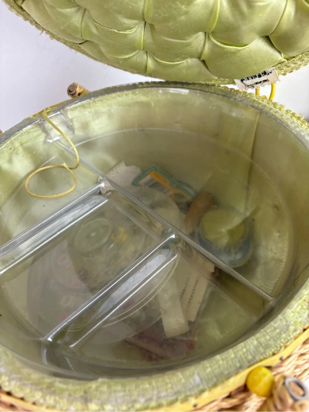 Vintage Sewing Basket-Round w/ Embroidered Floral Lid-Granny Chic